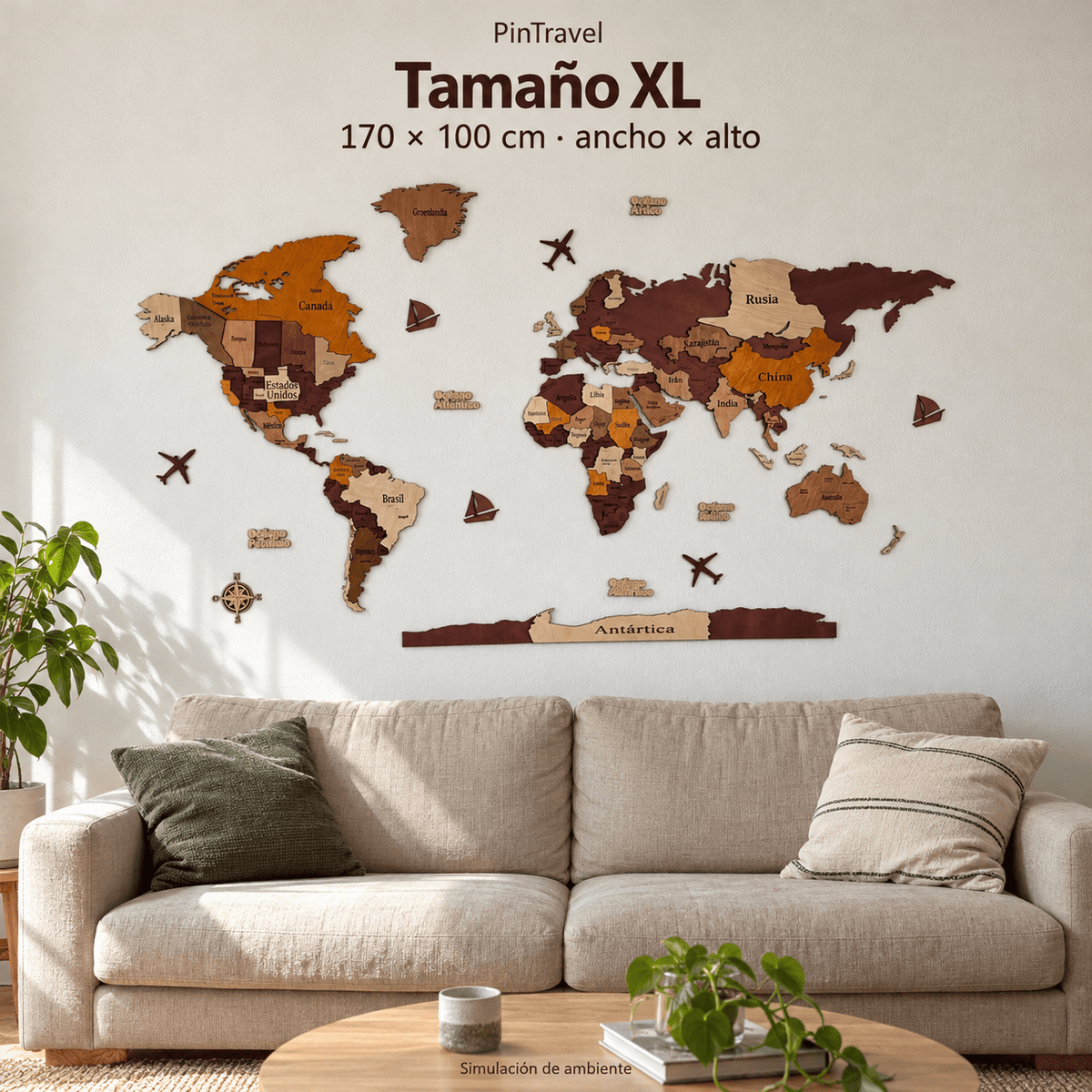 Mapa de Viajero Pin Travel 3D — Tonalidades Marrones - Pin Travel