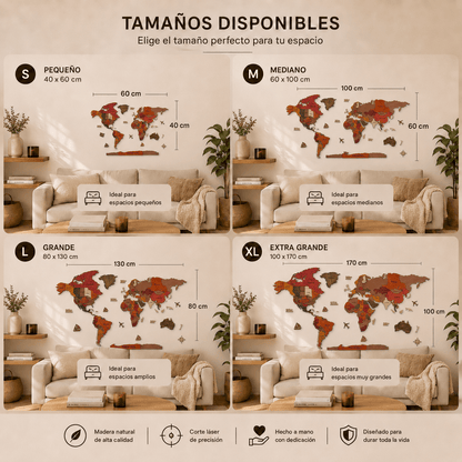 Mapa de Viajes PinTravel — Madera Rojiza 3D - Pin Travel