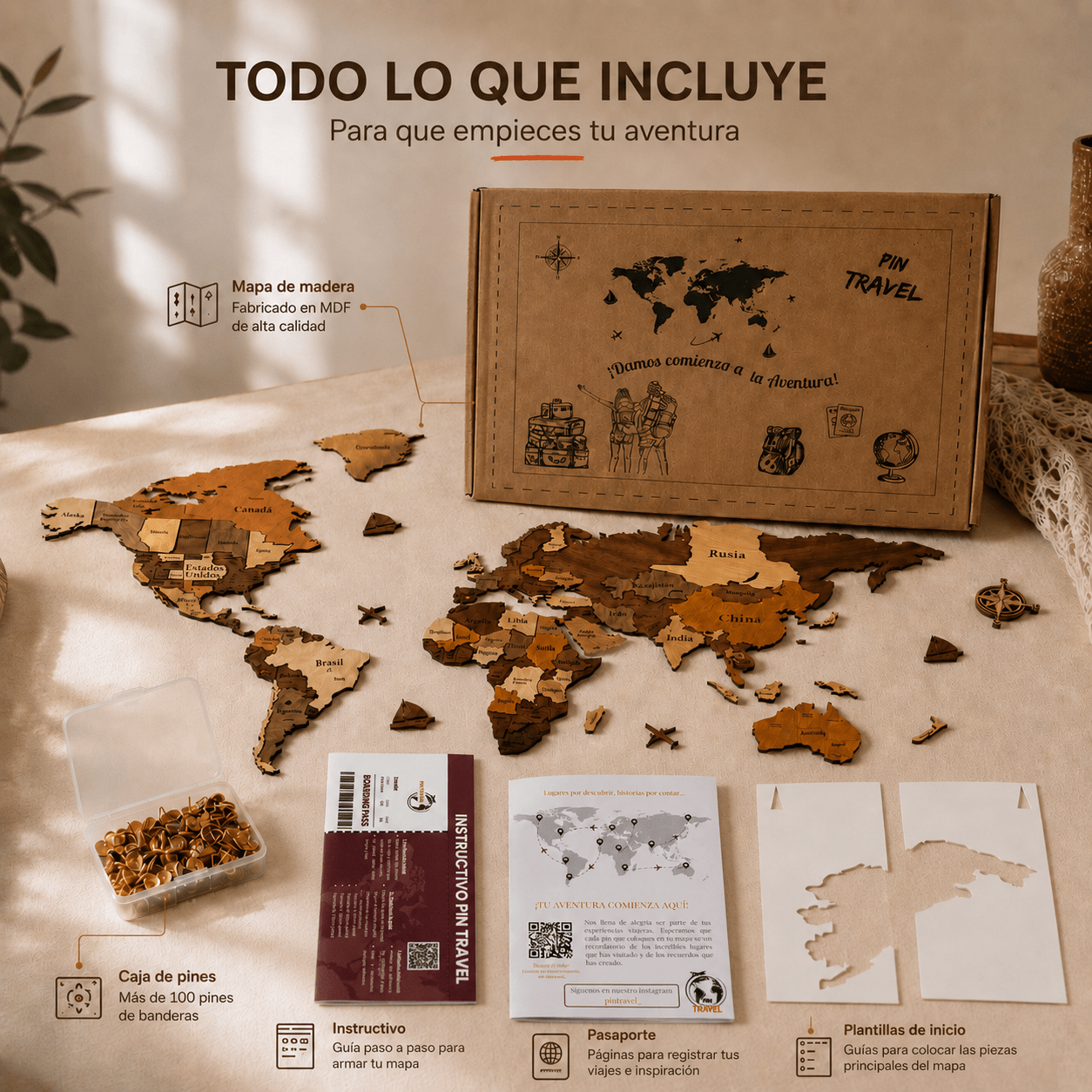 Mapa de Viajes PinTravel — Madera 3D - Pin Travel