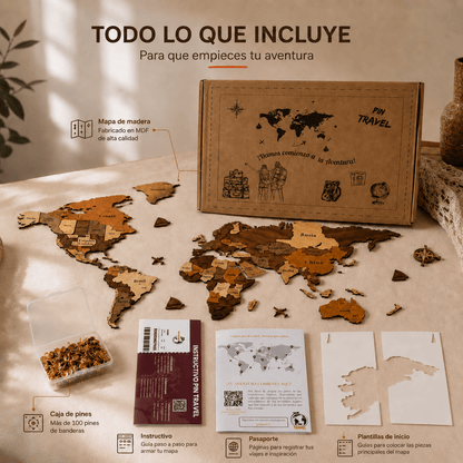 Mapa de Viajes PinTravel — Madera 3D - Pin Travel