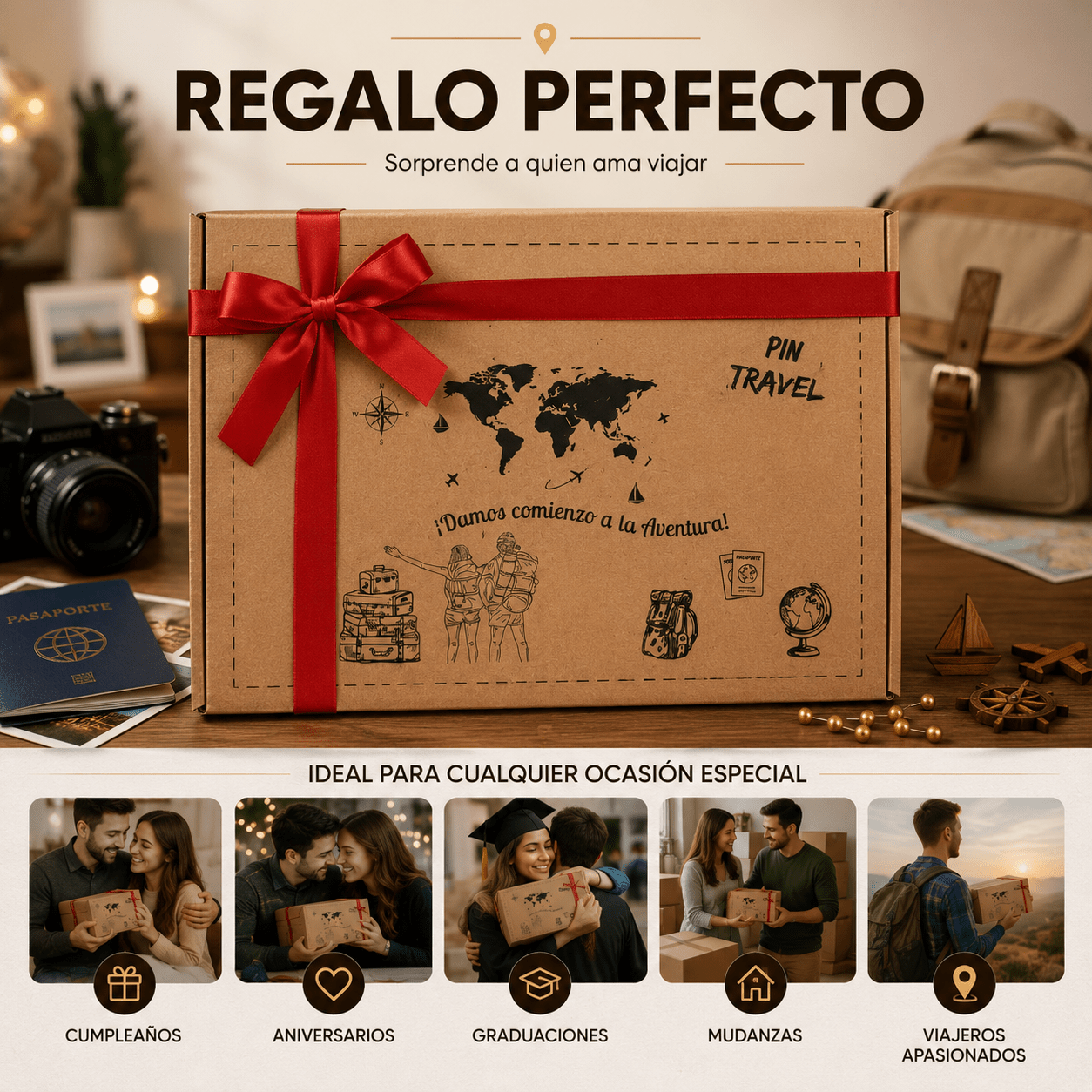 Mapa de Viajes PinTravel — Madera Rojiza 3D - Pin Travel