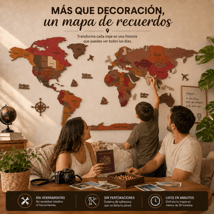 Mapa de Viajes PinTravel — Madera Rojiza 3D - Pin Travel