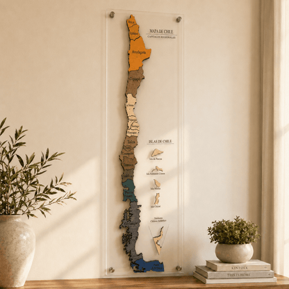 Mapa de Chile 3D — Base Acrílica - Pin Travel