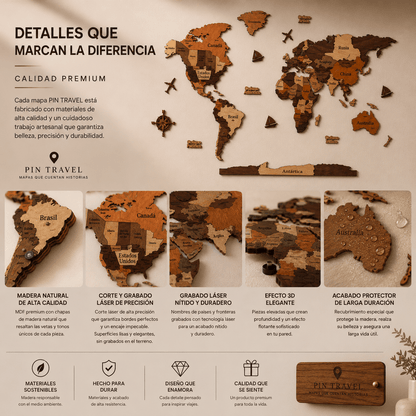 Mapa de Viajes PinTravel — Madera 3D - Pin Travel