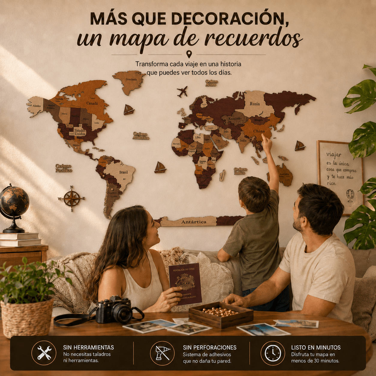 Mapa de Viajes PinTravel — Madera 3D - Pin Travel