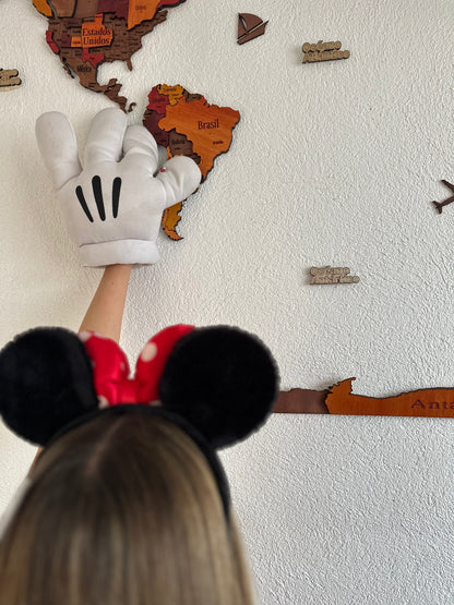 MAPA DEL MUNDO DE MADERA 3D ROJIZO