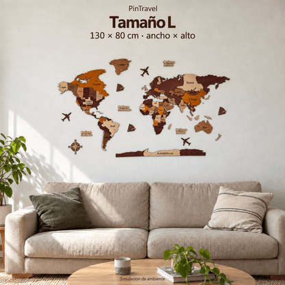 Mapa de Viajero Pin Travel 3D — Tonalidades Marrones - Pin Travel