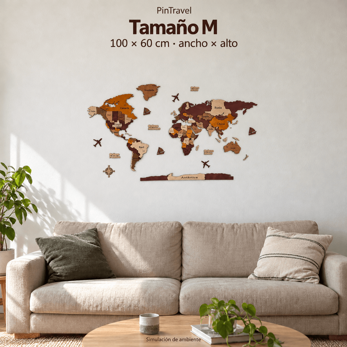 Mapa de Viajero Pin Travel 3D — Tonalidades Marrones - Pin Travel