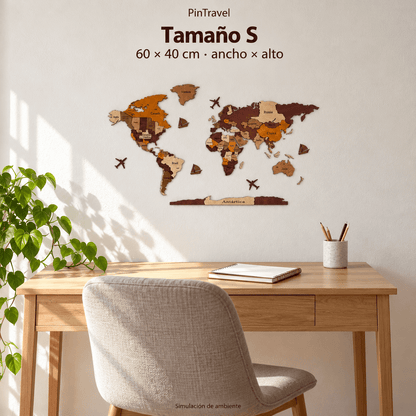 Mapa de Viajero Pin Travel 3D — Tonalidades Marrones - Pin Travel