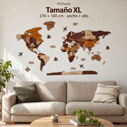 Mapa de Viajero Pin Travel 3D — Tonalidades Marrones - Pin Travel