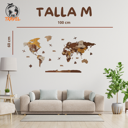 MAPA DEL MUNDO DE MADERA 3D MARRÓN