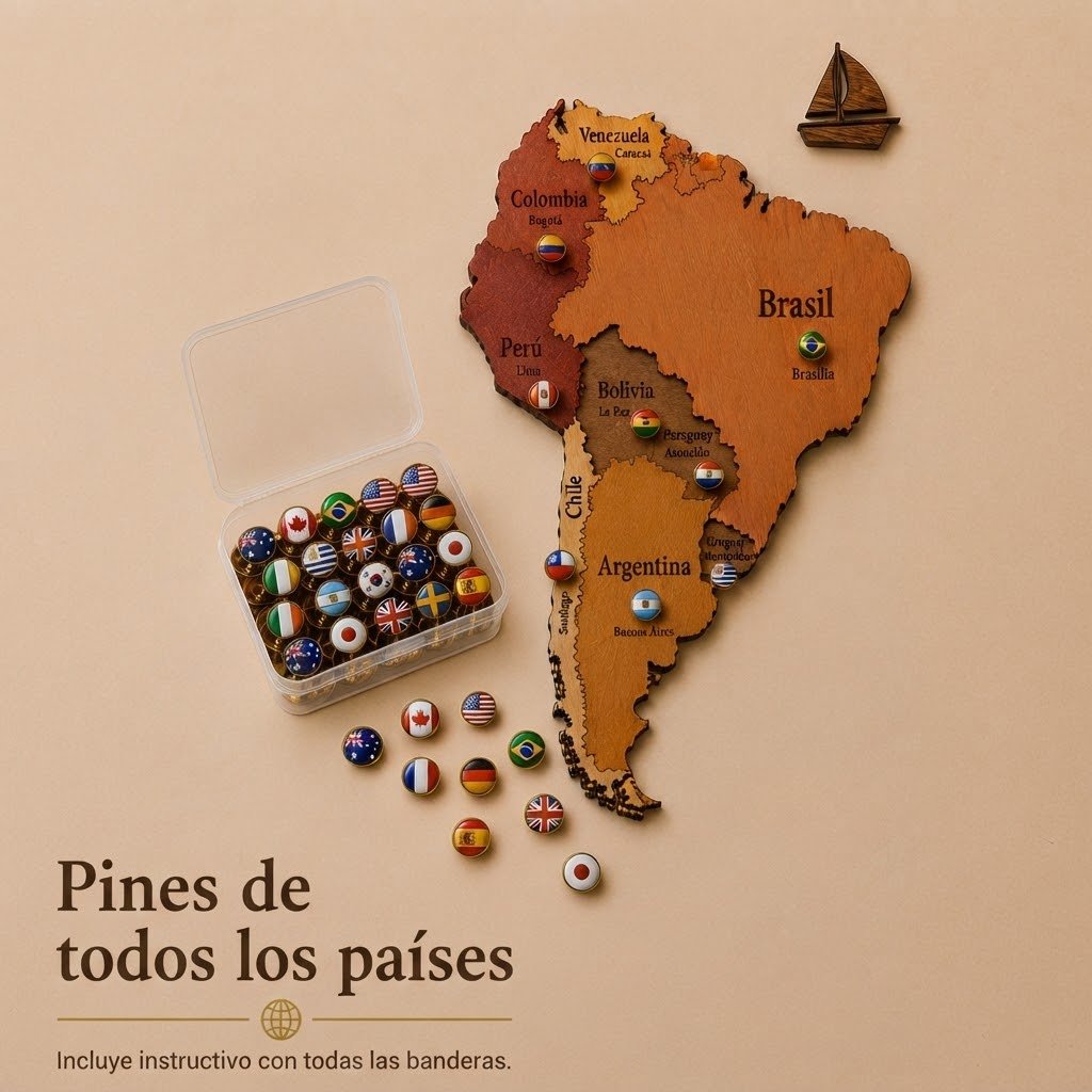 Detalle de pines de banderas en mapamundi rojizo