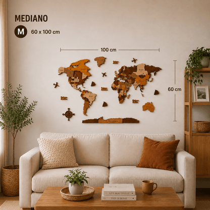 Mapamundi 3D café talla M 100x60 cm en living