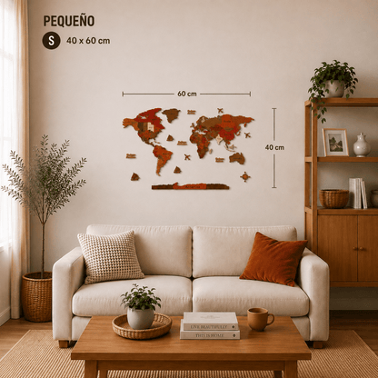 Mapamundi 3D rojizo talla S 60x40 cm en living