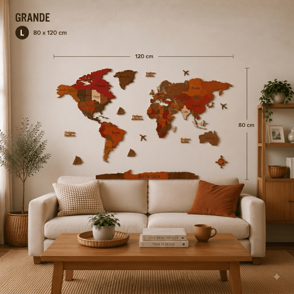 Mapamundi 3D rojizo talla L 130x80 cm en living