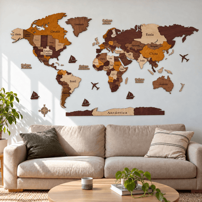 Mapa de Viajero Pin Travel 3D — Tonalidades Marrones - Pin Travel