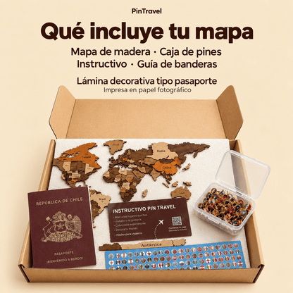 Mapa de Viajero Pin Travel 3D — Tonalidades Marrones - Pin Travel