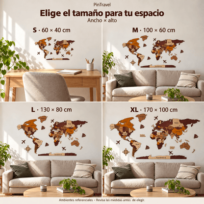 Mapa de Viajero Pin Travel 3D — Tonalidades Marrones - Pin Travel